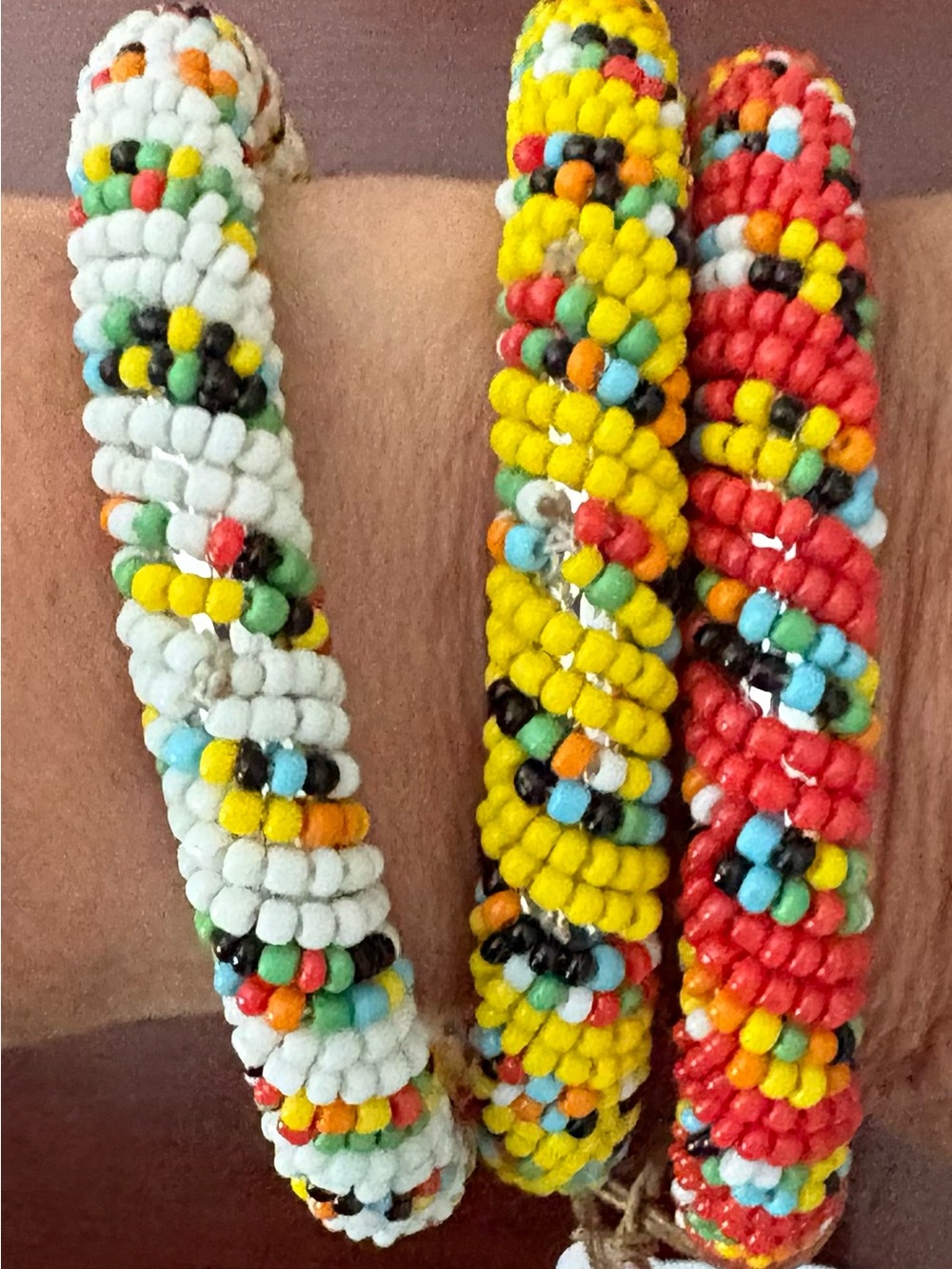 BajaliaHandcrafted Multicolor Beaded Rope Bracelet - Vibrant White, Yellow & Red